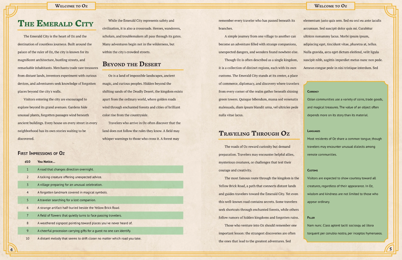 A spread from The Emerald Kingdom of Oz. It is an introduction to the book.